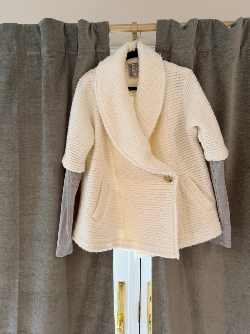dolan Cream Ribbed Knit Collar Coat